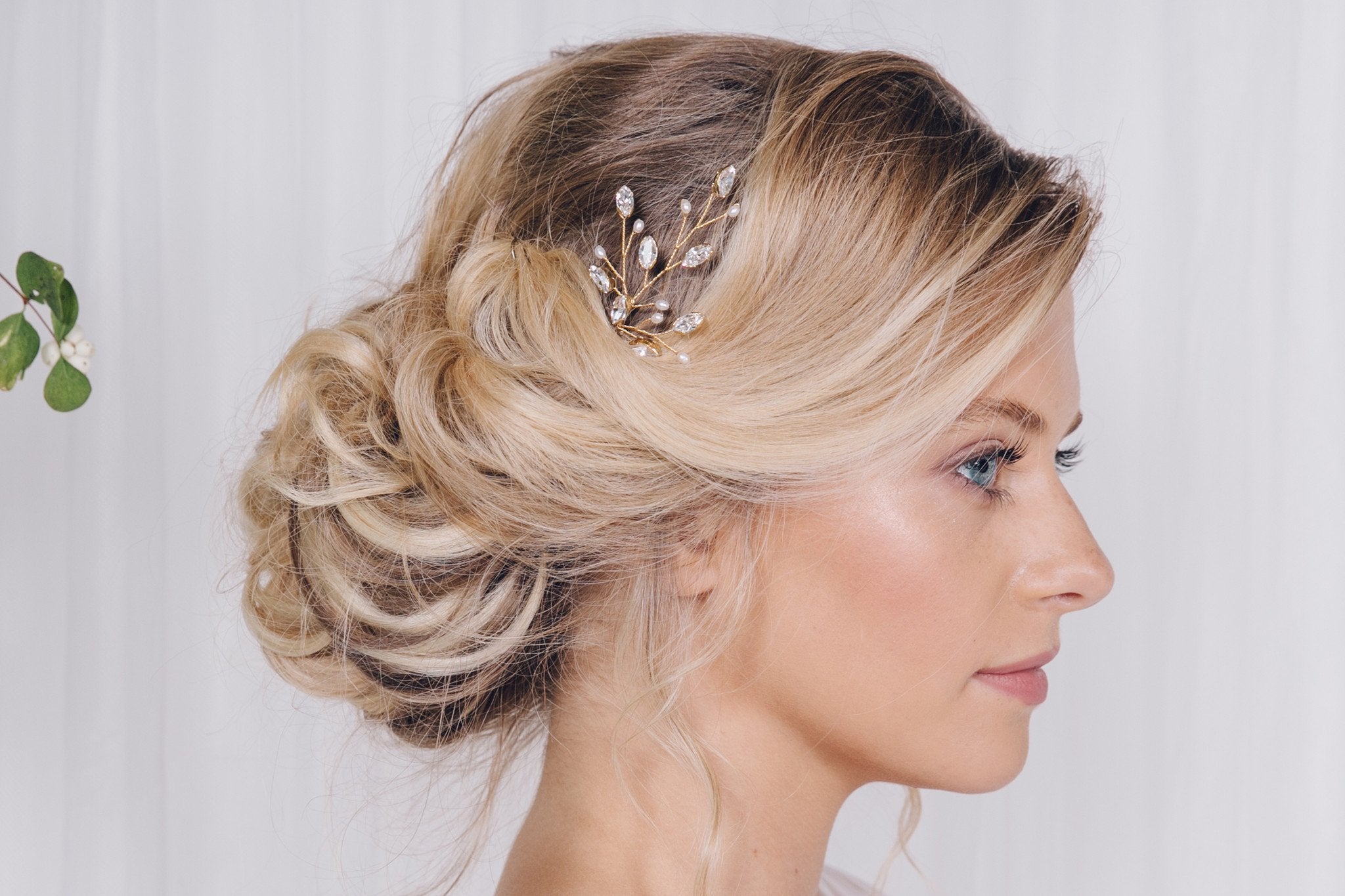 Large leafy crystal wedding hairpin - Maisie - Debbie Carlisle