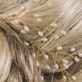 Gold large freshwater pearl babies breath wedding hairpins trio - May