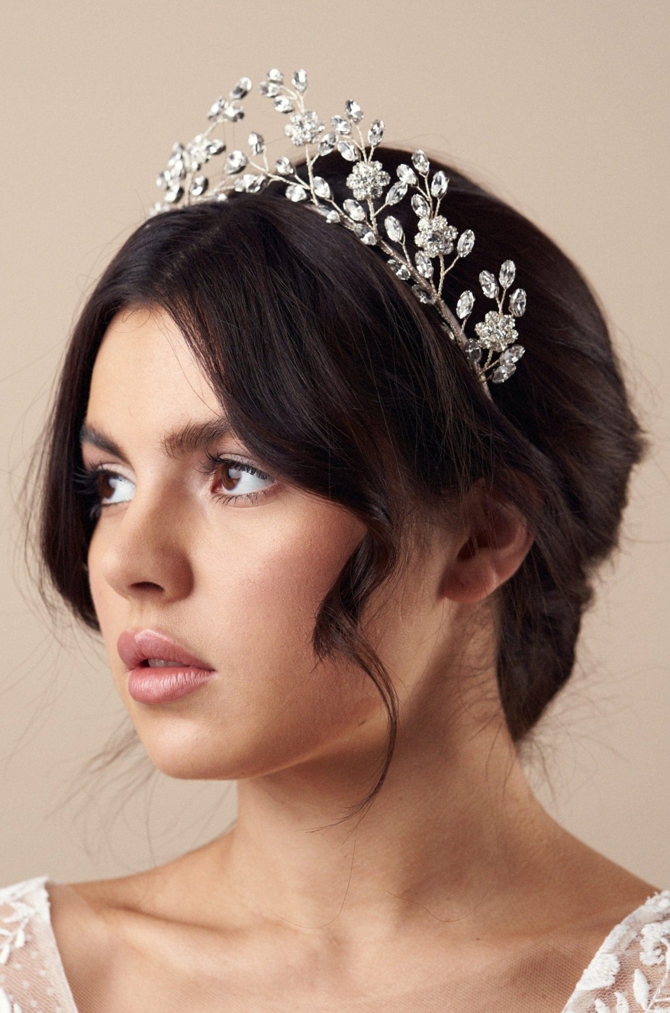 Silver botanical crystal flower crown - Mabel