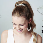 Swarovski Pearl comb and earrings set Mona worn with high ponytail