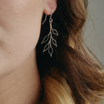 delicate silver wire leaf design earrings