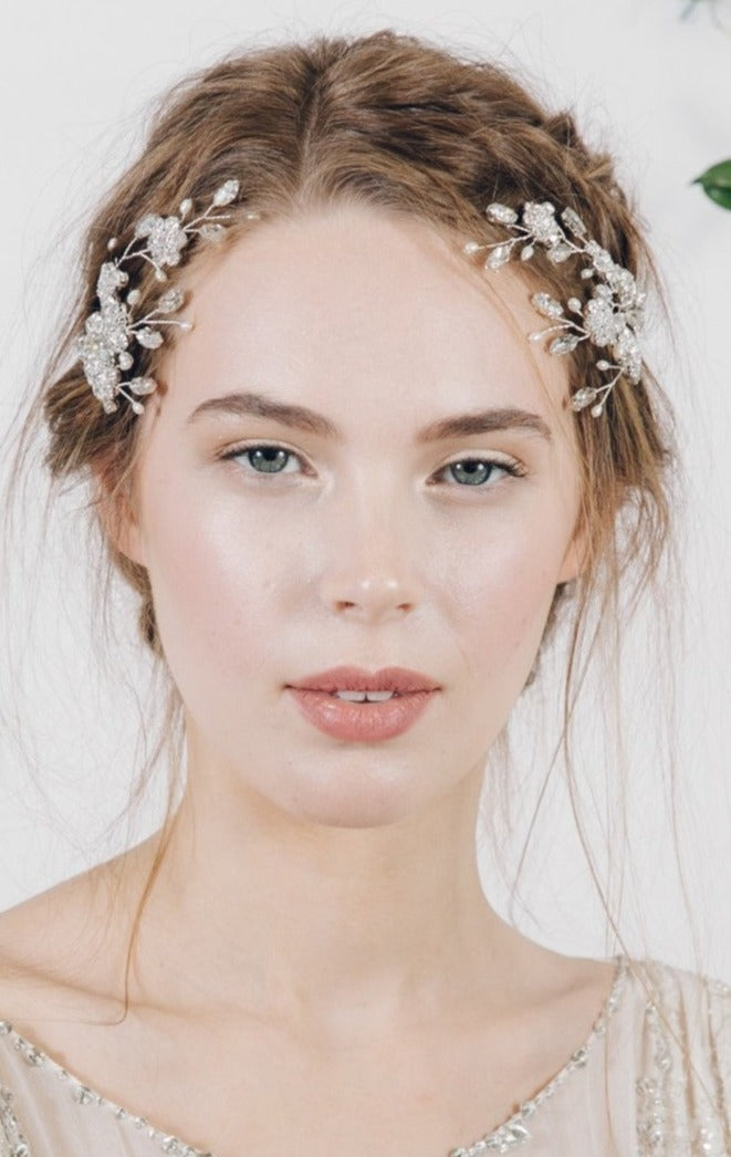 Nora silver crystal and pearl handmade wedding hair comb