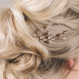 Single Swarovski crystal large wedding hairpin in rose gold - Nova