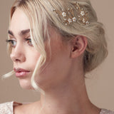 Flower wedding hairpins trio set in mother of pearl and antique gold crystal 