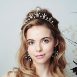 Orion celestial crown worn with Lunaria Swarovski Crystal celestial earrings in silver