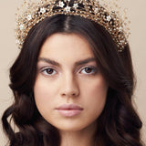 Stacked crowns - gold crystal Maeve crown with gold Coralie floral crown
