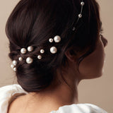Prudence single pearl hairpins in mixed size with matching Prue headband