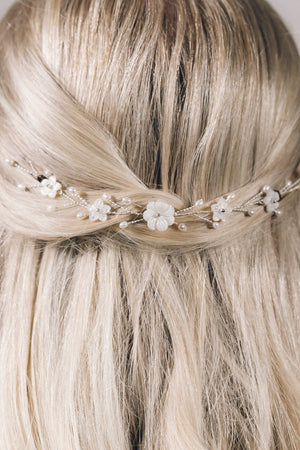 Small silver flower bridal hairvine for back of updo or half up hair - Phoebe