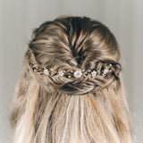 Small gold flower wedding hairvine for back of updo or half up hair - Phoebe