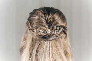 Small gold flower wedding hairvine for back of updo or half up hair - Phoebe