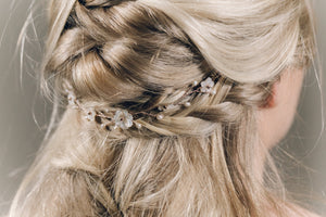 Small rose gold flower wedding hairvine for back of updo or half up hair - Phoebe