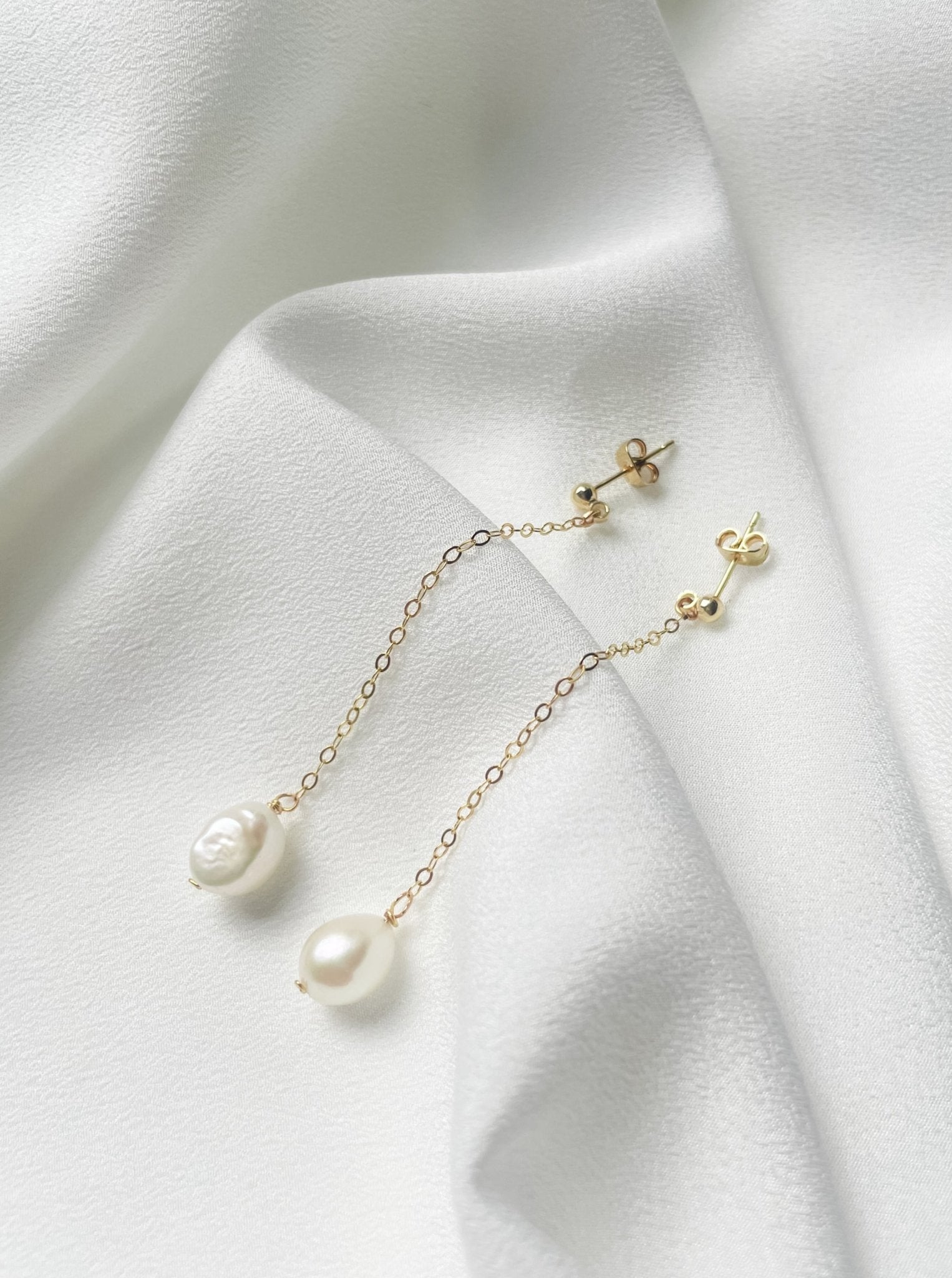 Poppy Long Drop Baroque Pearl Earrings Gold