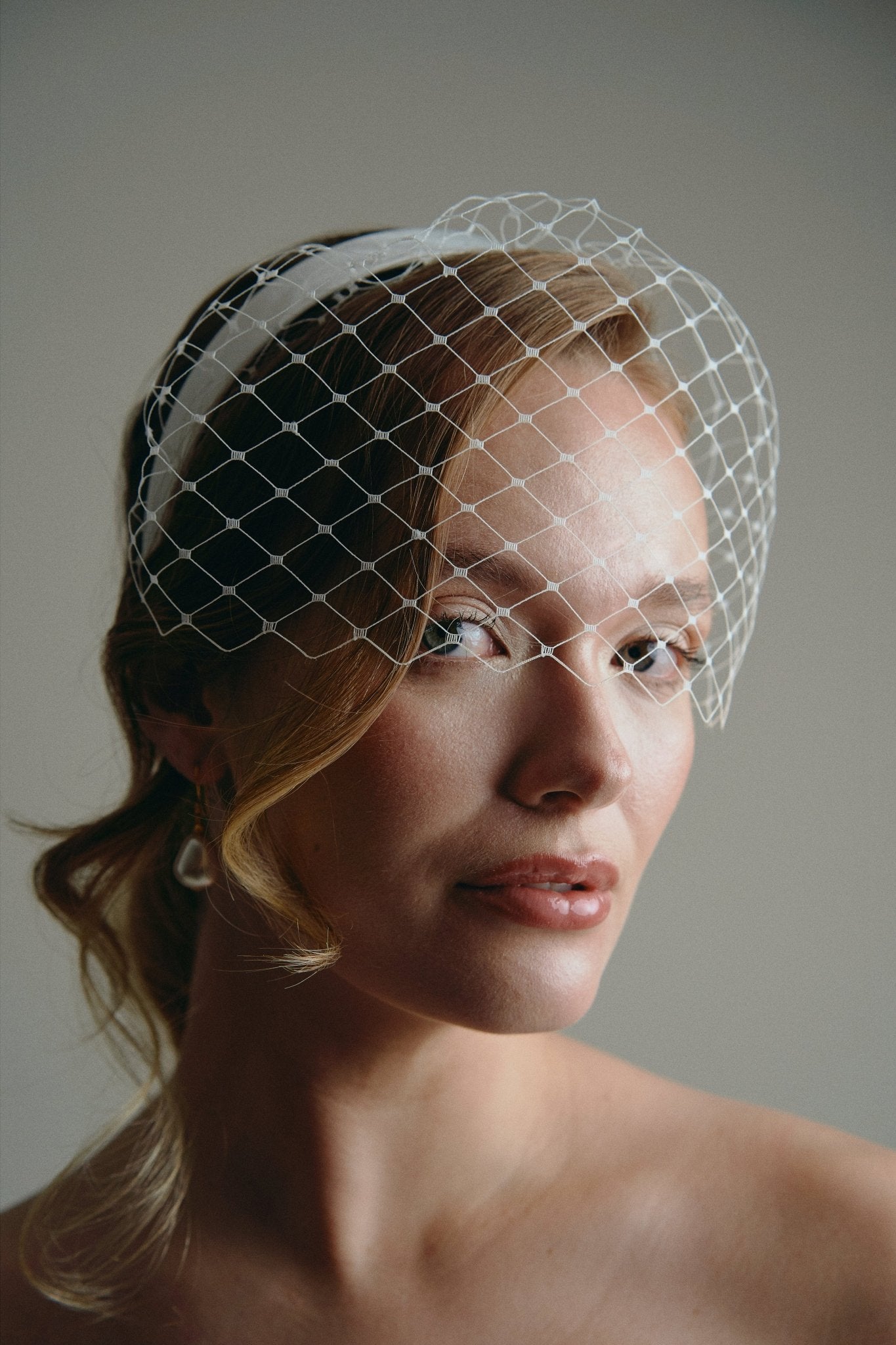 Raye ivory satin alice band birdcage veil headband