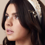 Embellished floral ivory and gold padded headband with crystals and mother of pearl and matching hairpins