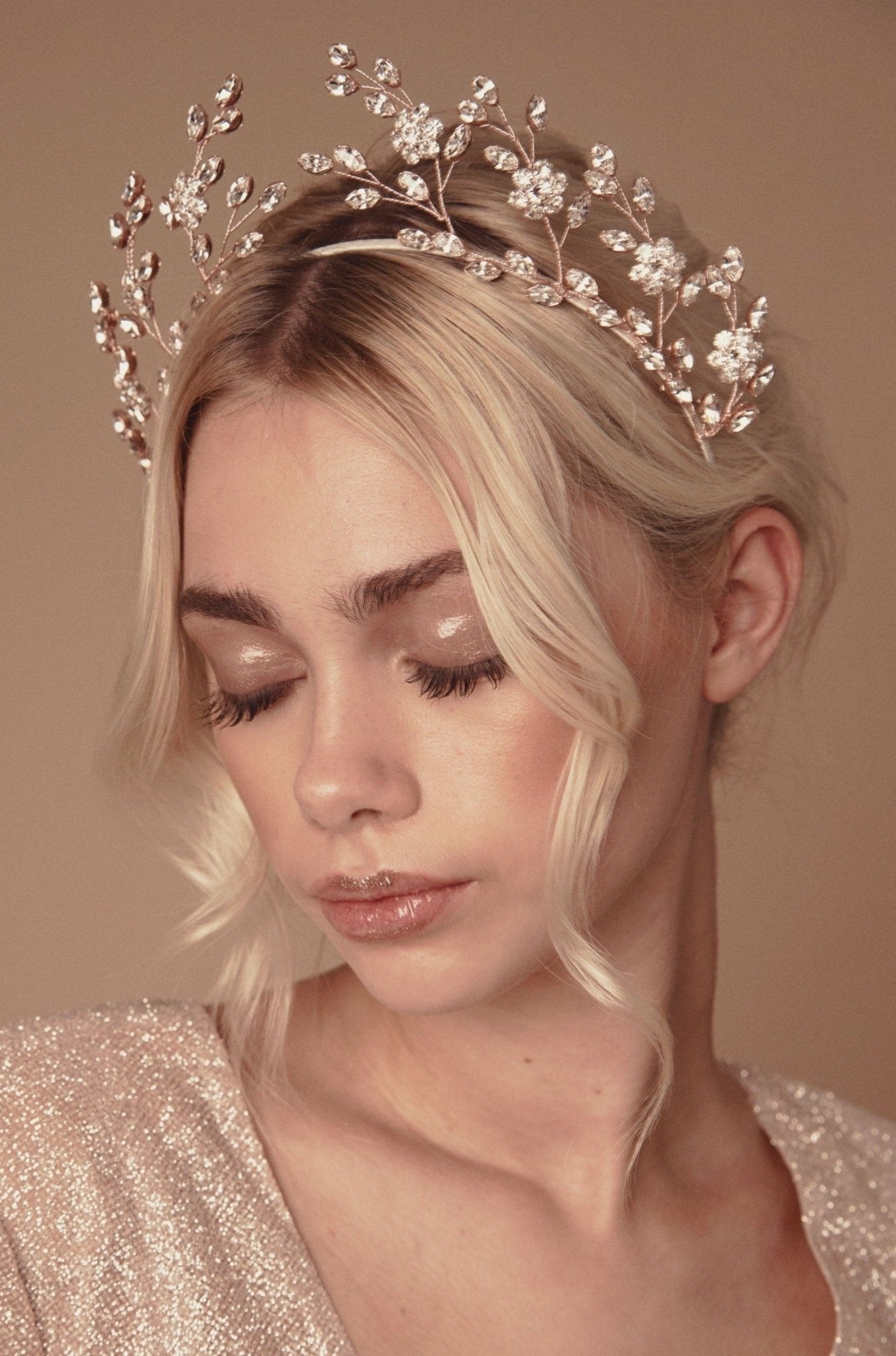 Rose gold crystal flower crown - Mabel