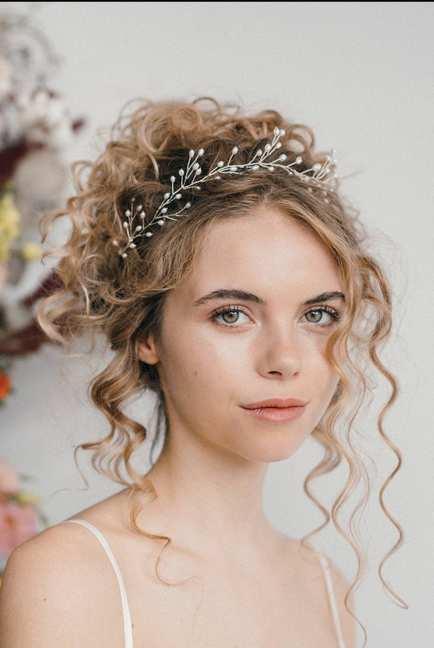 pearl wedding leaf headband