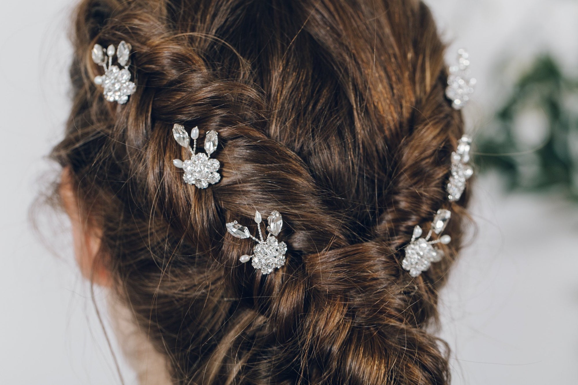 Saffron silver crystal and pearl hair pins trio