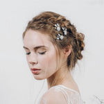Flower crystal and freshwater pearl wedding hair pins set