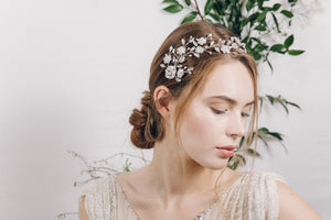 Silver crystal and pearl bridal hair comb vine