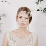 Silver crystal and pearl trailing wedding hair vine forehead band