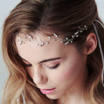 Leafy trailing bohemian bride Swarovski Crystal wavy hairvine - Selena