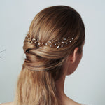 Gold Leafy trailing bohemian bride Swarovski Crystal wavy hairvine - Selena