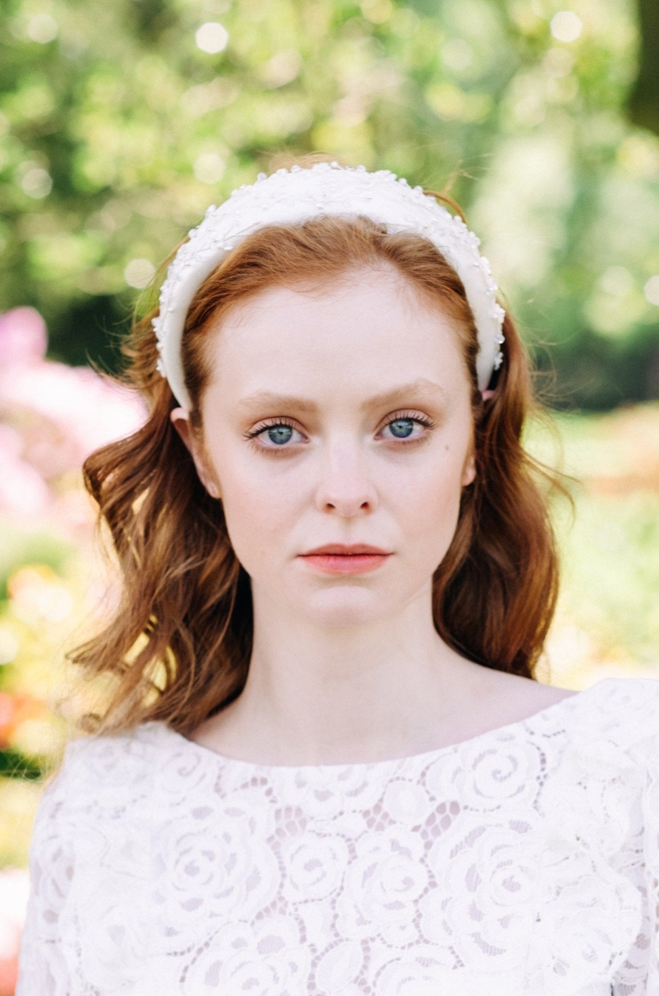 Silver and ivory floral padded headband