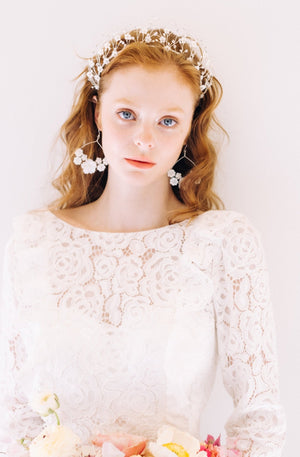 Ethereal crystal flower crown in silver and ivory - Isobel