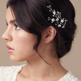 Flower wedding hairpins trio set in mother of pearl and silver laboradite crystal 