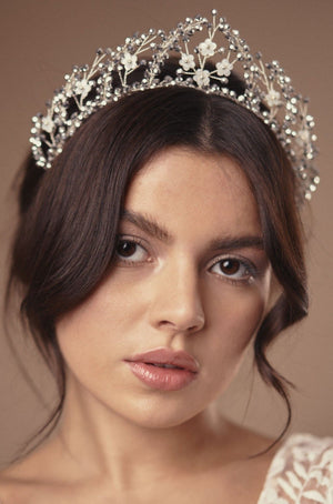 Silver crystal floral bridal crown
