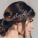 Silver pearl botanical branch hairvine for updo or half up wedding hair - Small Rosemary