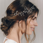 Silver pearl botanical branch hair vine for updo or half up wedding hair - Small Rosemary