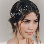 Silver pearl botanical branch hair vine for updo or half up bridal hair - Small Rosemary