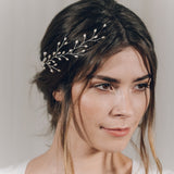 Silver pearl botanical branch hair vine for updo or half up bridal hair - Small Rosemary