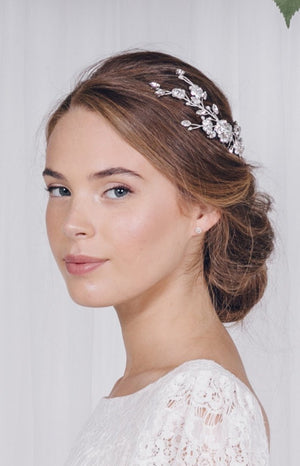 Silver crystal flower bridal hair comb - Small Sydney
