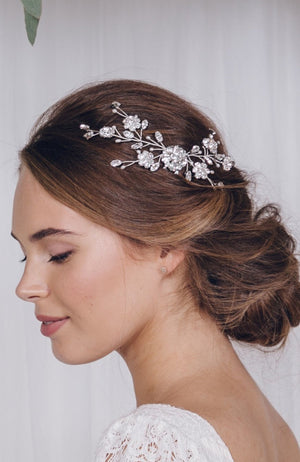 Silver crystal flower bridal hair comb - Small Sydney