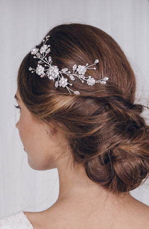 Silver crystal flower bridal hair comb - Small Sydney