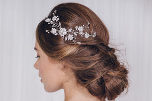 Silver crystal flower bridal hair comb - Small Sydney