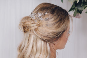 Silver crystal flower bridal hair comb - Small Sydney