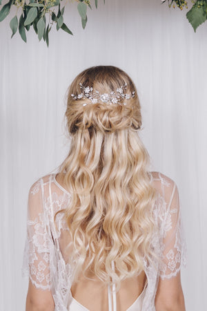 Silver crystal flower bridal hair comb - Small Sydney