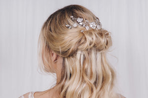 Silver crystal flower bridal hair comb - Small Sydney