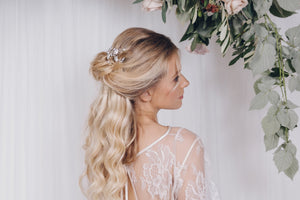Silver crystal flower bridal hair comb - Small Sydney