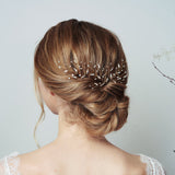 Gold blossom branch Swarovski Crystal updo hairpins - Sophia