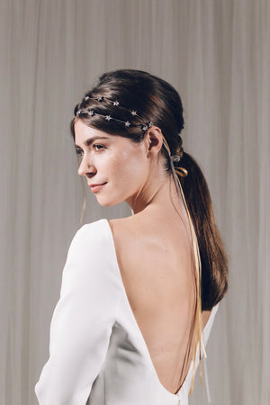 Star bridal headband hair vines (two) in gold and silver Swarovski crystal - Star
