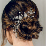 Silver bridal hair vine in Swarovski crystal and freshwater pearl - Stella