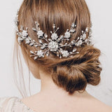 Large crystal and pearl up do wedding hair vine