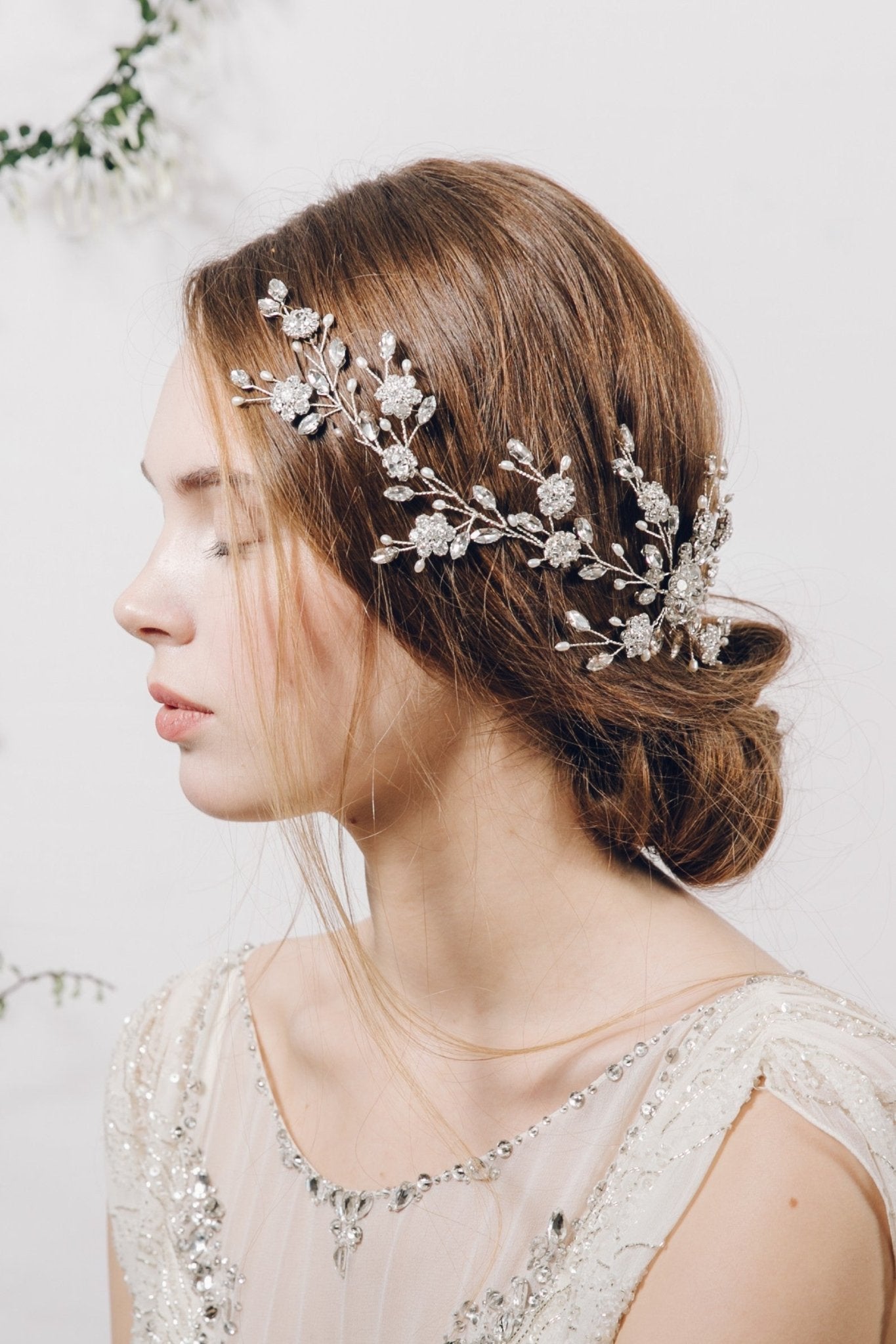 statement botanical crystal wedding hair vine