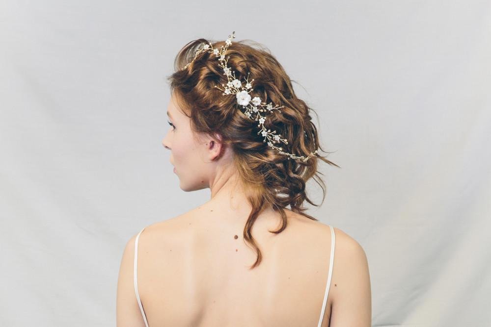 Sylvie gold and ivory trailing bridal hair vine comb