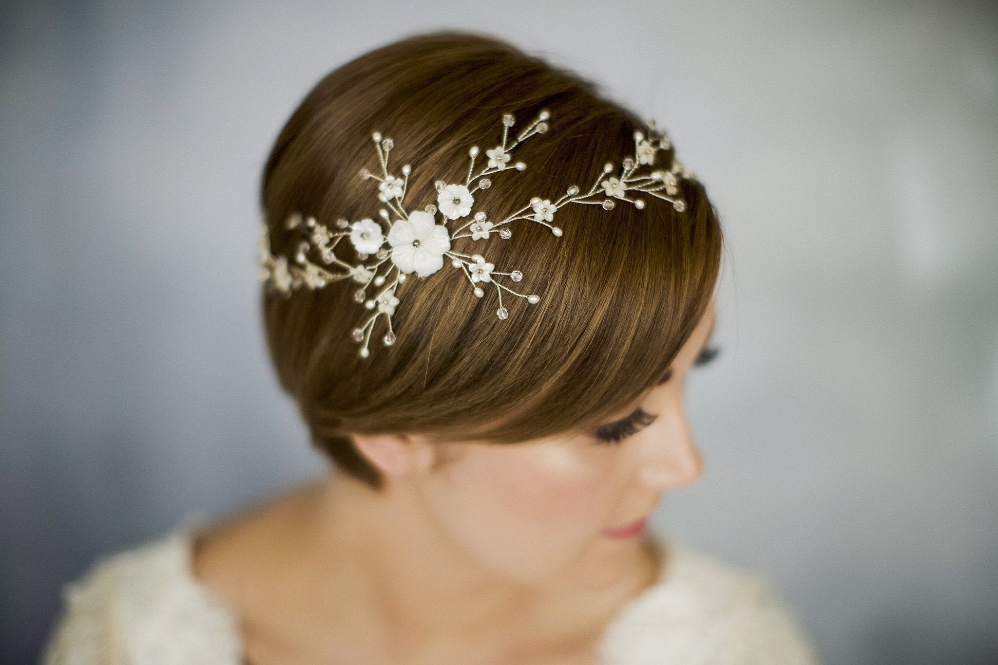 Gold rose gold or silver flower bridal hair vine comb - Sylvie - Debbie Carlisle