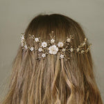 Sylvie gold crystal rustic wedding hair vine comb for the back of the head